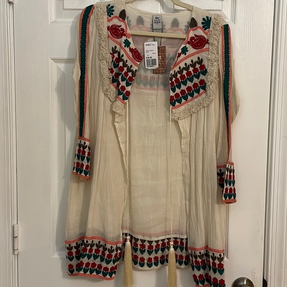 Embroidered Jacket Kimono Boho Style with Tassels Size S - Picture 2 of 7